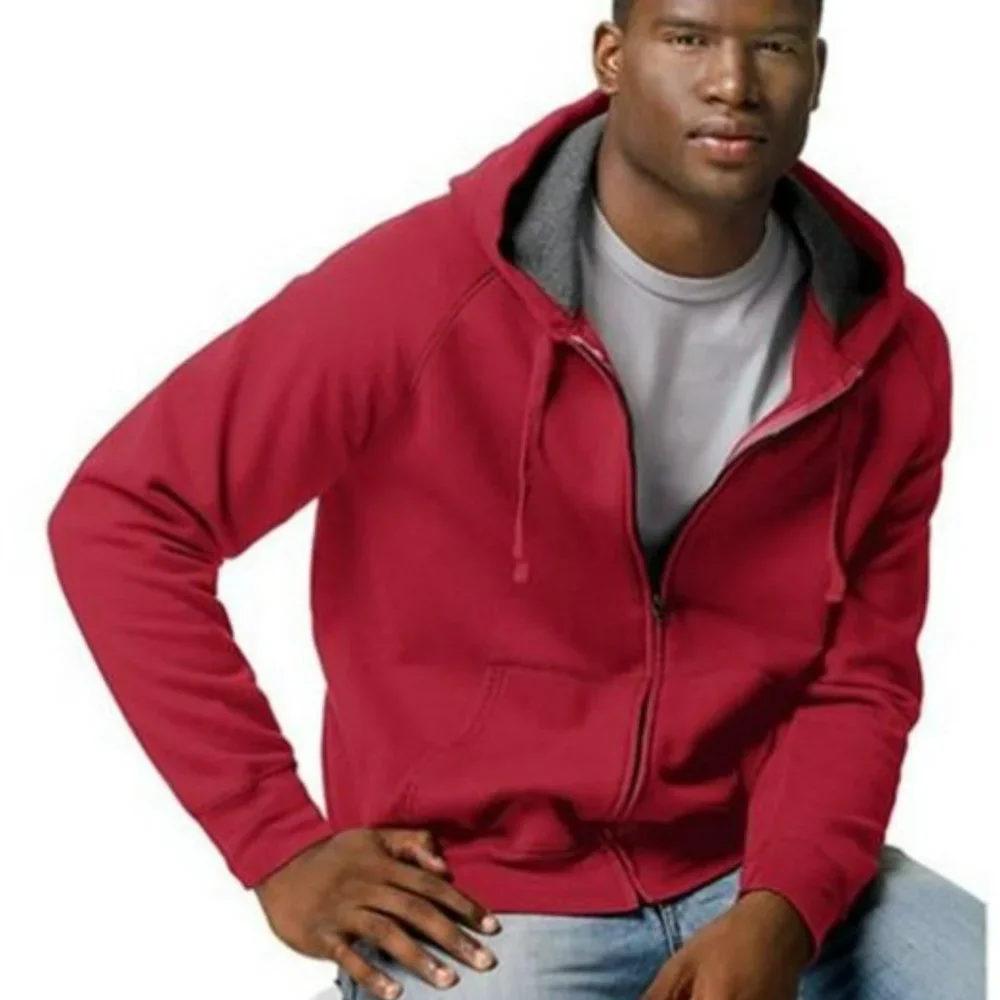 2PK Hanes Nano Fleece Zip up Hoodie Vintage Red Size XL Tag Free Pockets New